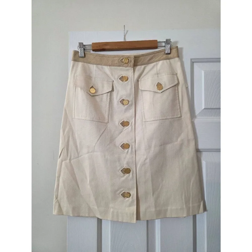 Tory Burch Pencil Skirt Cream Logo Button Front Cargo Pocket NWT $265 Sz 6